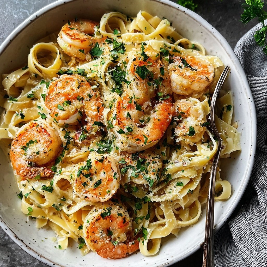 Garlic Butter Shrimp Fettuccine