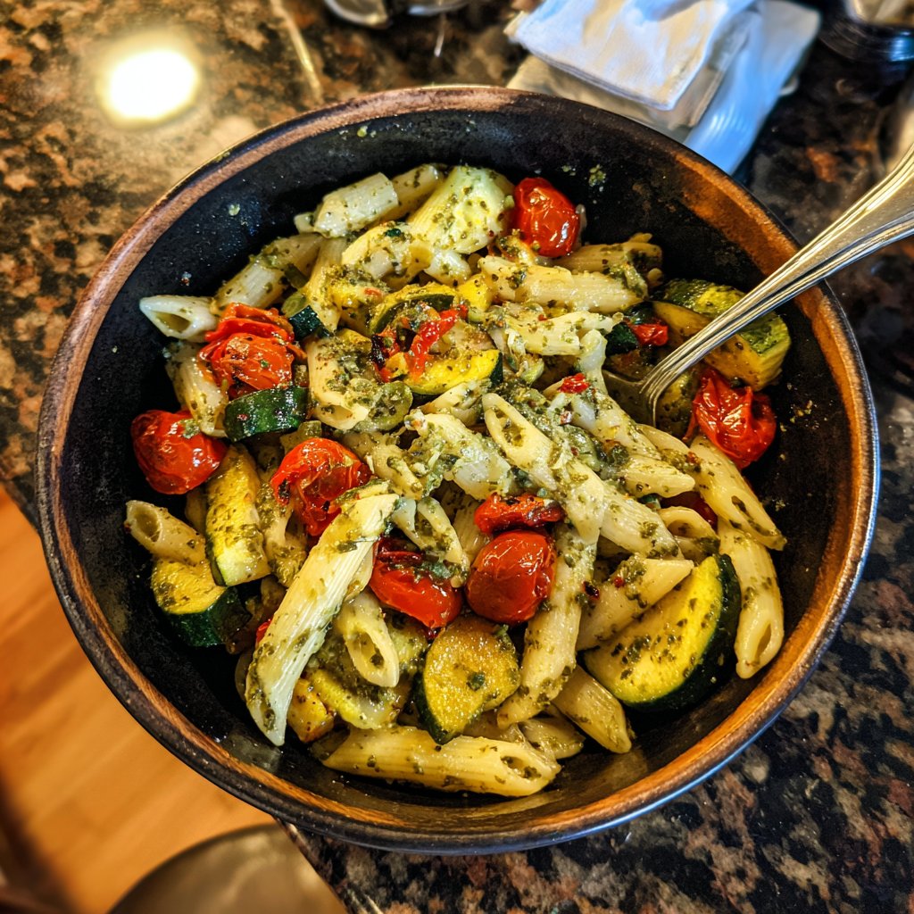 Pesto Pasta with Roasted Veggies