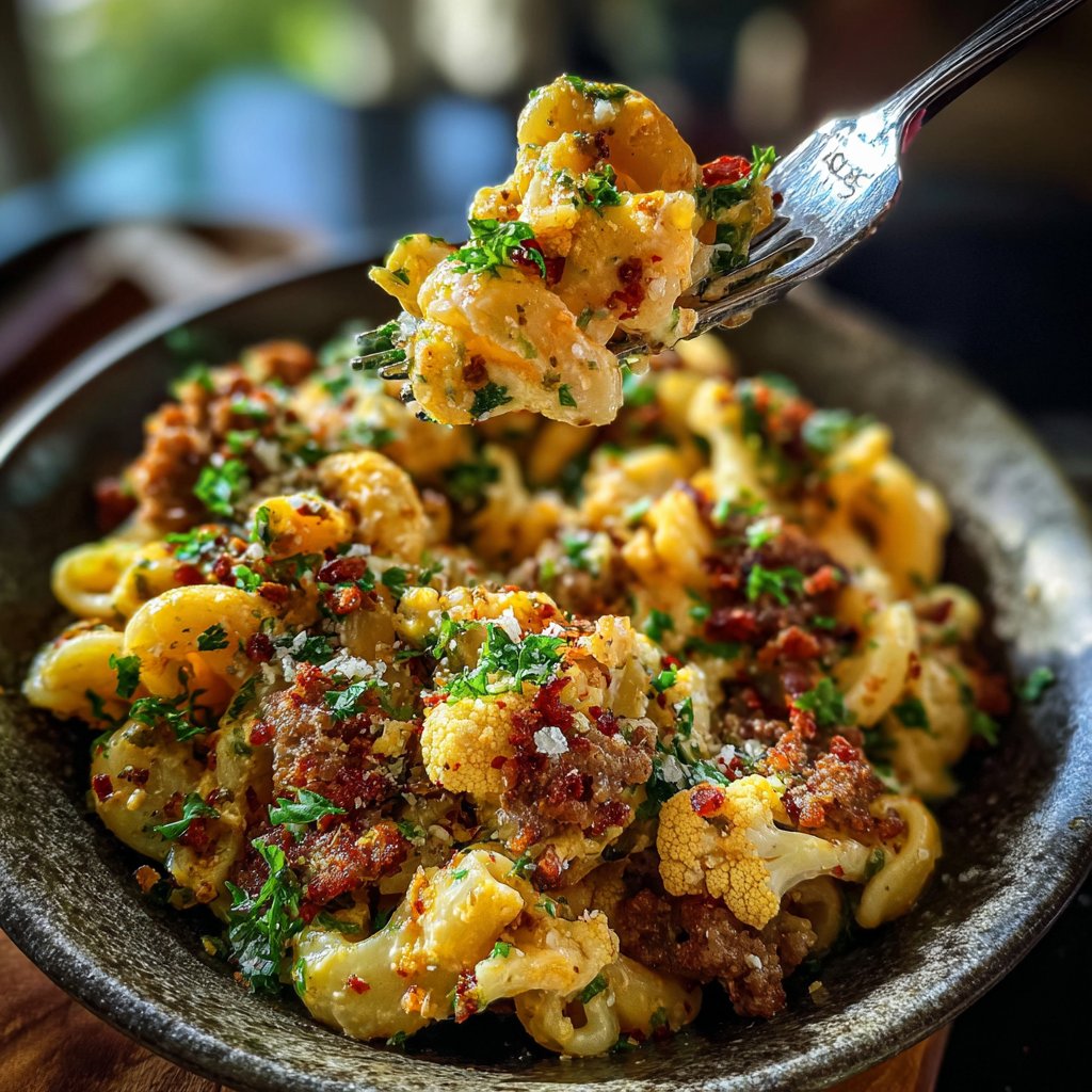 One Pot Cajun Sausage Pasta with Roasted Cauliflower